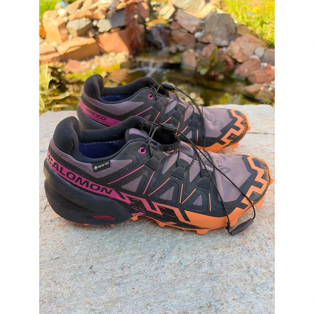 Salomon Speedcross 6 Gore-Tex Mens 8.5 Trail Running Shoes Black Pink Orange